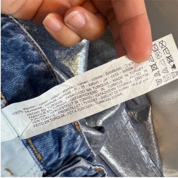 Zara metallic shimmer foil loose fit mid rise straight leg jeans 90s inspo - Picture 5 of 5